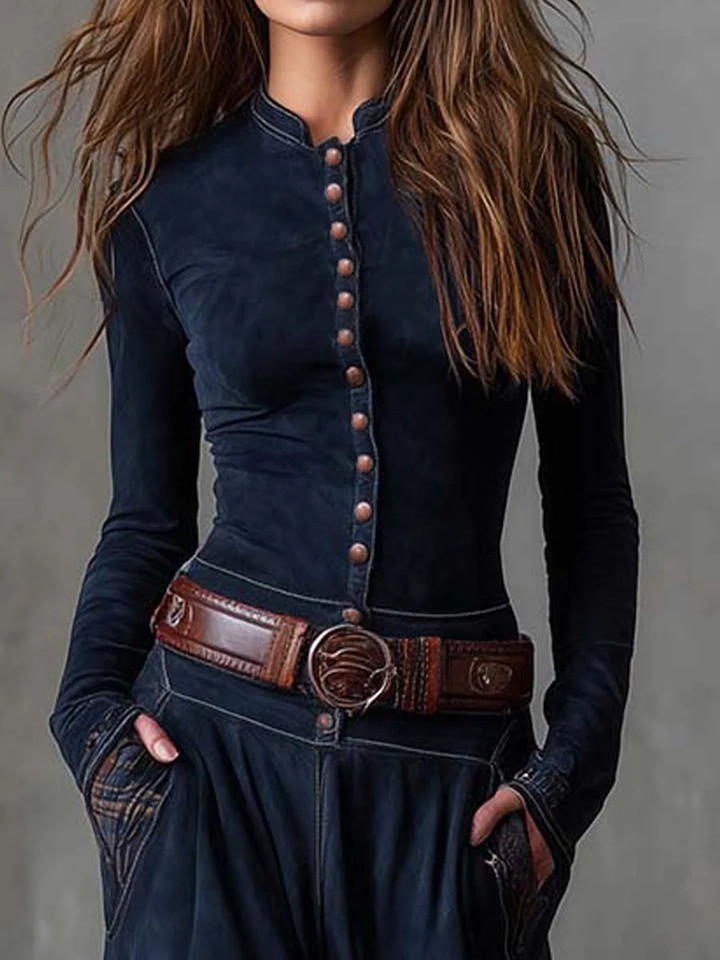 Helena™ | Granatowa zamszowa sukienka maxi z paskiem